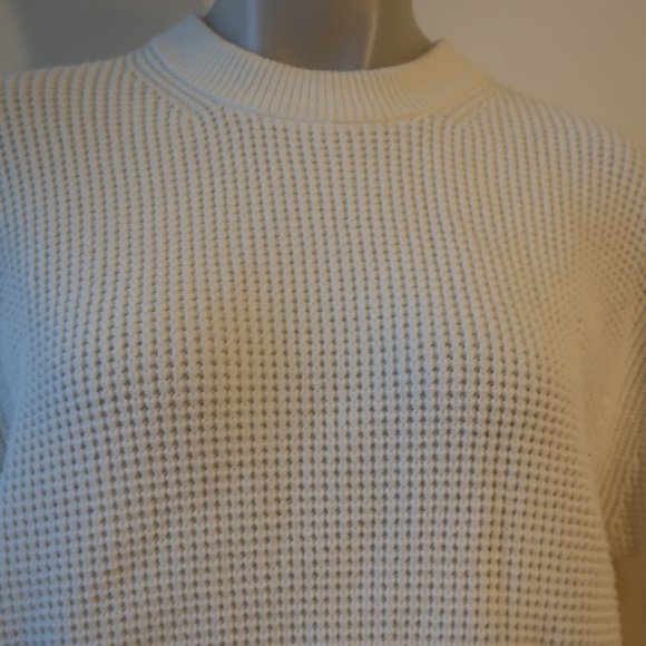 Mens Club Monaco White Thick Waffle Knit Cotton Blend Pullover Sweater L * - Picture 4 of 10